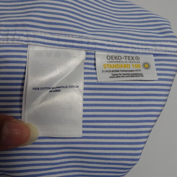 Lands End No Iron Supima Pinpoint Shirt Men Blue Stripe Traditional Size 17 34 - Picture 7 of 12